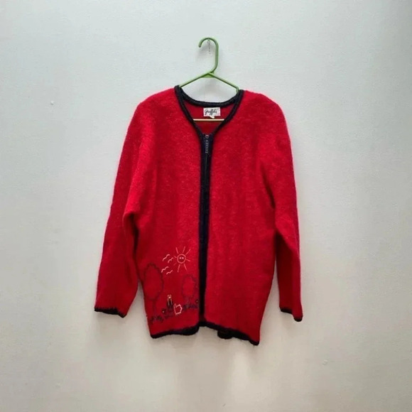 Vintage - Red Boiled Wool Shacket Cardigan - Picture 3 of 12